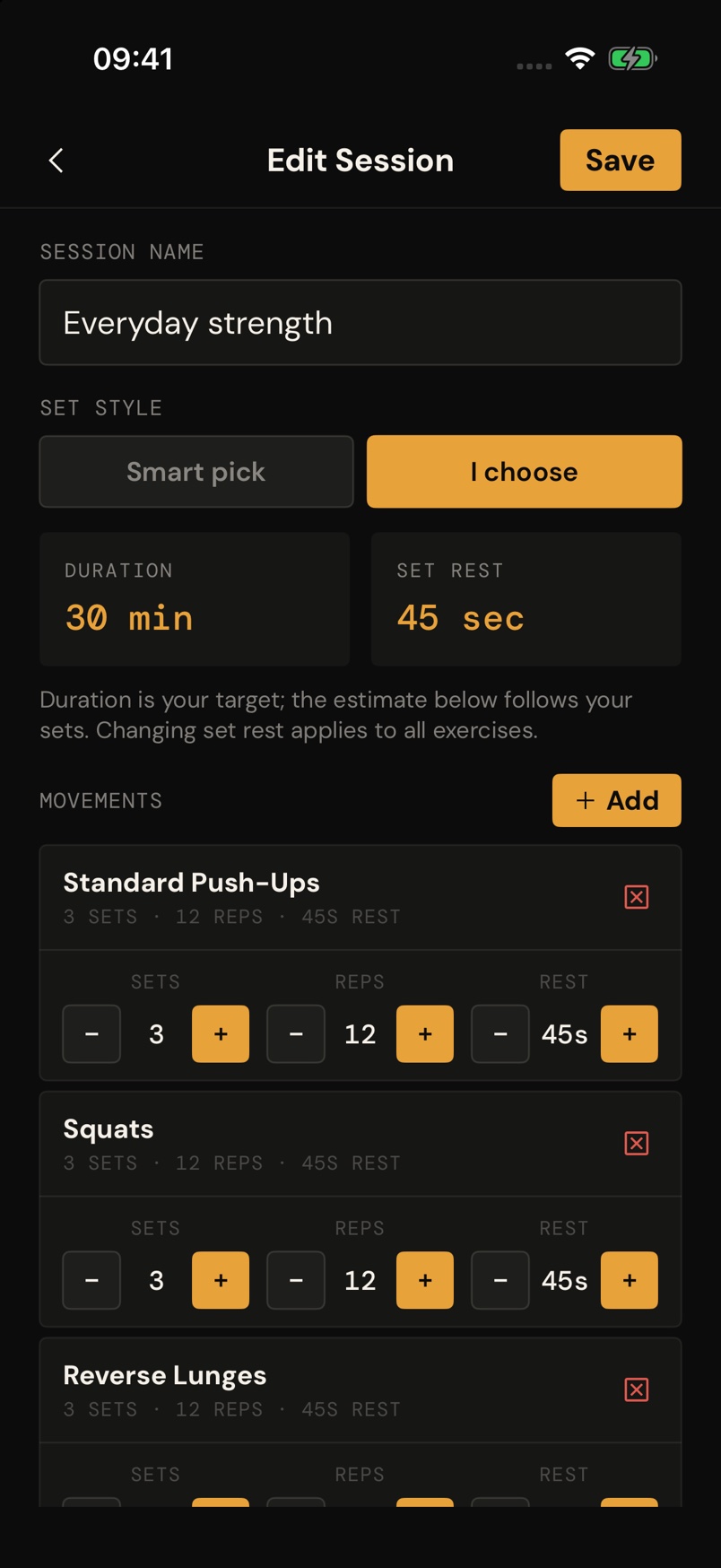 OnlyBody · Session builder